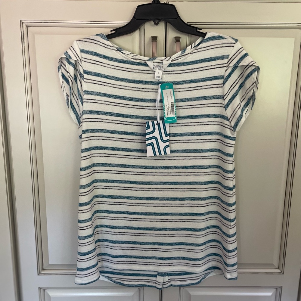 Market & Spruce Blue Bravyan Button Back Detail Knit Top NWT Medium